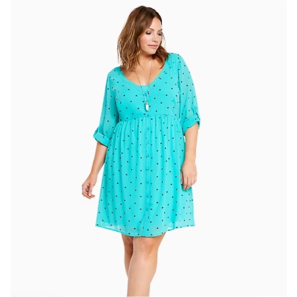 Torrid Heart Print‎ Chiffon Shirt Blue Dress Women’s Plus Sz 0X